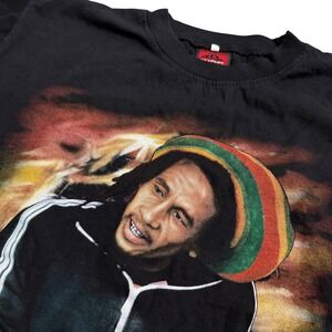 Bob Marley King Graphic T-Shirt Mens XL Black Reggae Music Double Sided Print